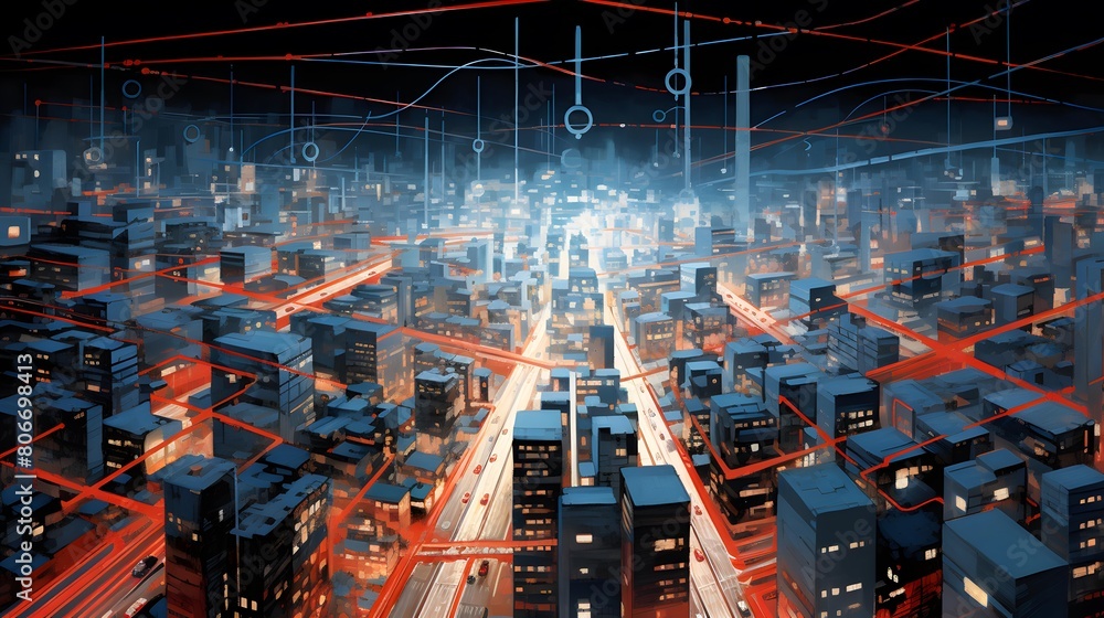 Digital composite of data processing against city at night. global technology concept