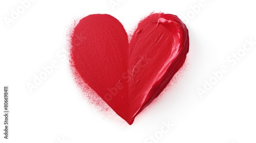 Heart-shaped red lipstick swatch isolated on white. Glamorous beauty. Ai Generated