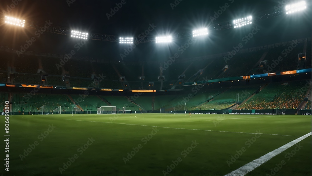 Fototapeta premium soccer field with a goal Game Day Excitement Football Stadium Lights 