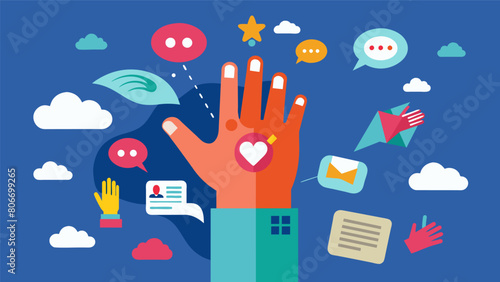 A float shaped like a giant hand representing the spread of misinformation through social media shares and likes..