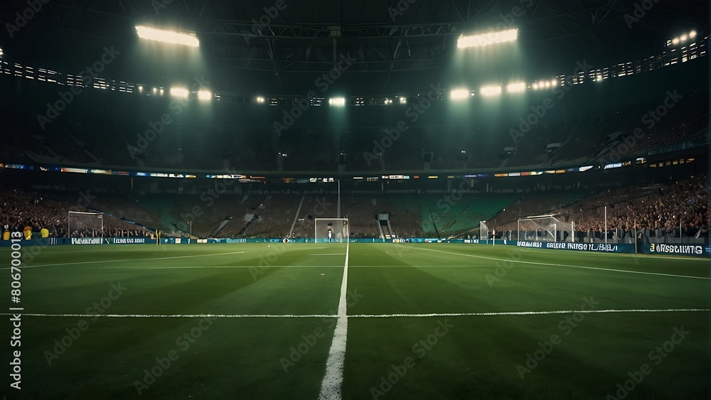 Fototapeta premium soccer field with a goal Game Day Excitement Football Stadium Lights 