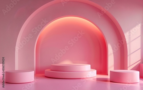 Abstract scene pink podium mockup. Award ceremony concept.
