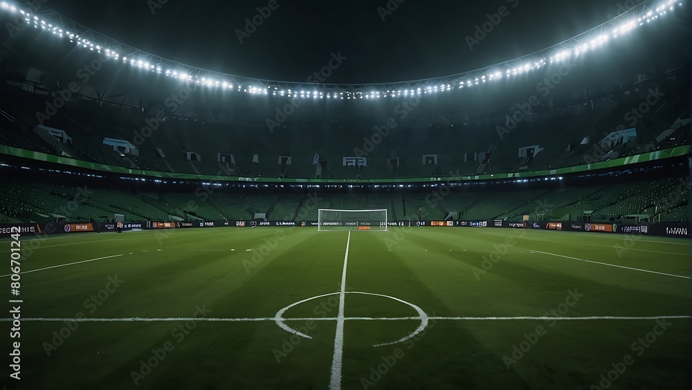 Fototapeta premium soccer field with a goal Game Day Excitement Football Stadium Lights 