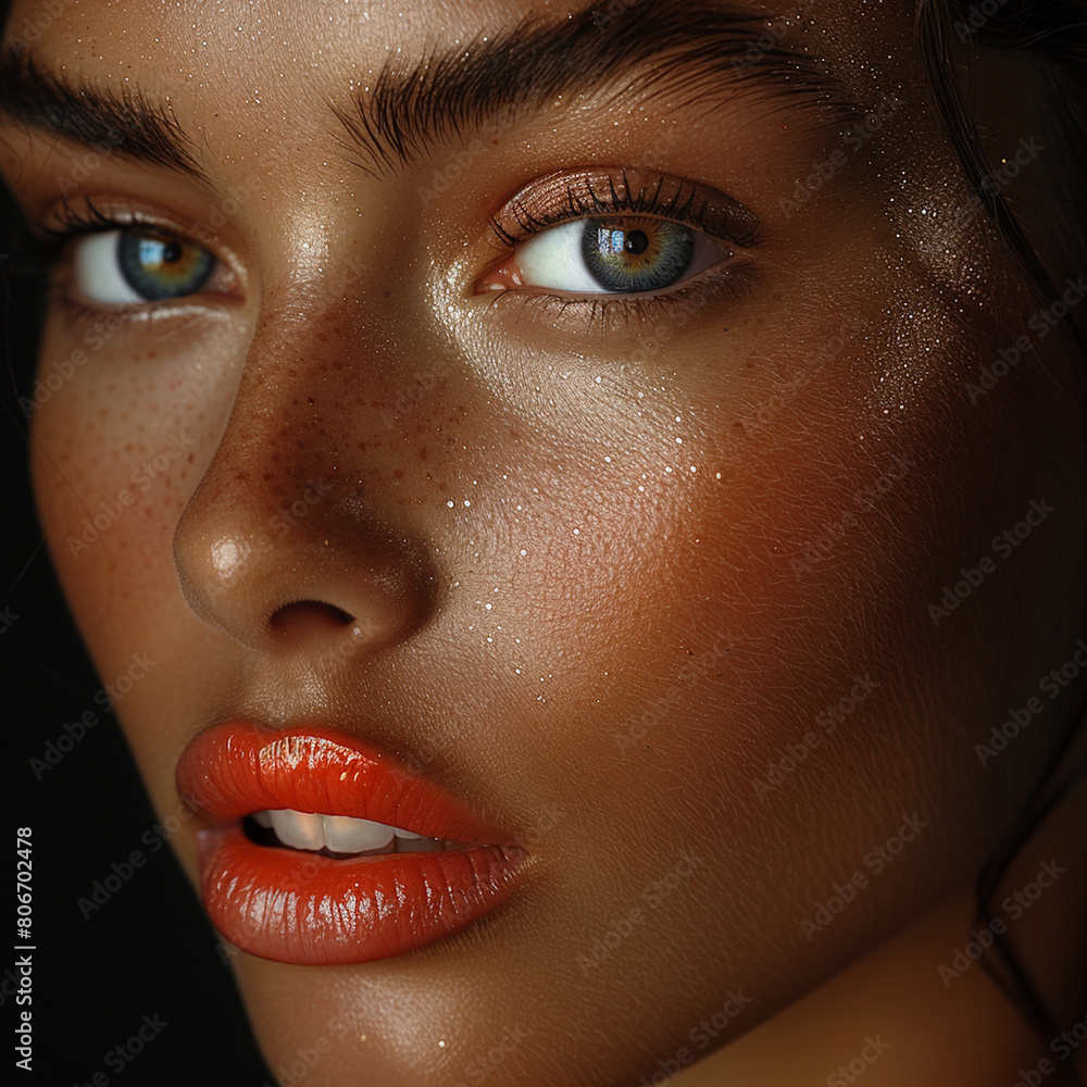 Close up view of beautiful woman glossy lips and smooth skin, macro shot of a beauty's bottom face Close up view of beautiful woman glossy lips and smooth skin, macro shot of a beauty's bottom face