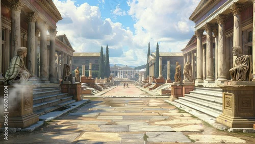ancient roman city at daytime. animation seamless 4k video looping background. generated with ai photo