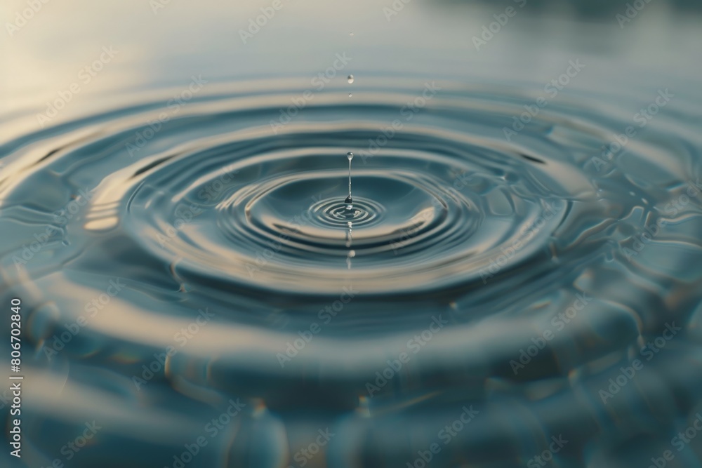 3D animation of a single water droplet causing ripples in a vast, still pond. Capture the concentric circles with high fidelity, showing the intricate patterns of the water’s surface tension 3D animation of a single water droplet causing ripples in a vast, still pond. Capture the concentric circles with high fidelity, showing the intricate patterns of the water’s surface tension