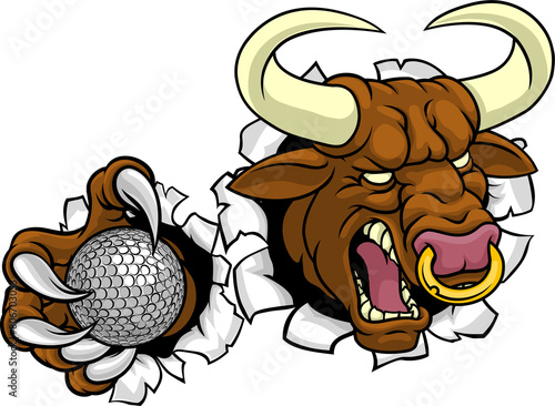 Bull Minotaur Longhorn Cow Golf Mascot Cartoon