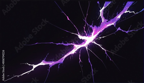 purple lightning impact effect on plain black background from Generative AI photo