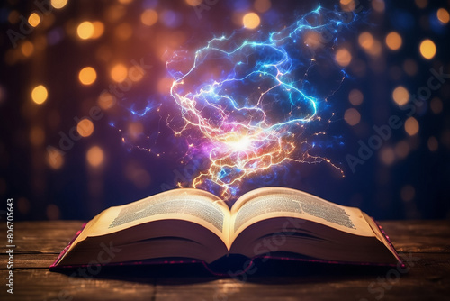 Open old Book With magic Glowing light 