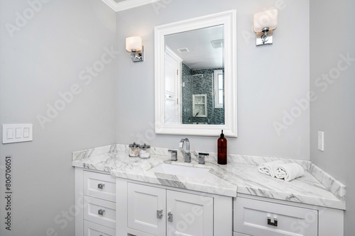 Spacious bathroom in a new construction home in Encino  California