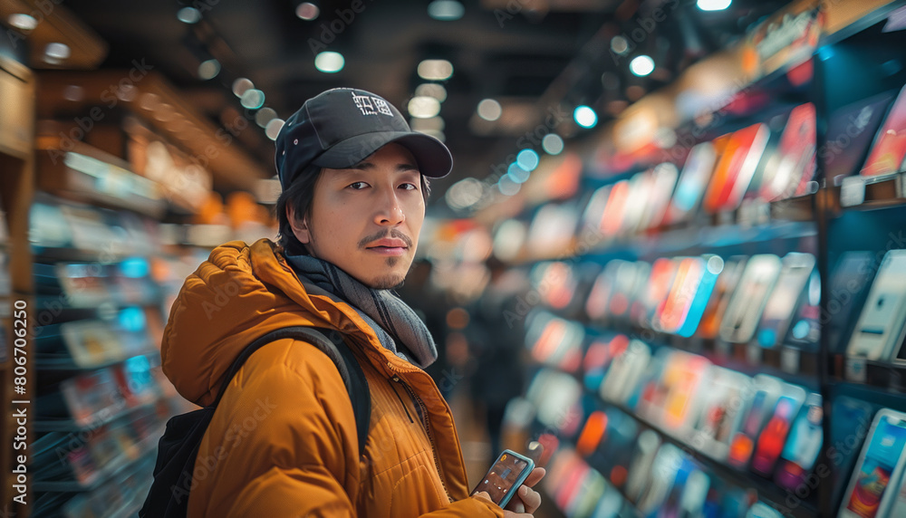 man selling cell phones in retail store,generative ai man selling cell phones in retail store,generative ai