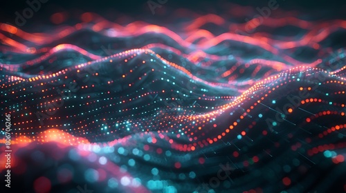 A network of glowing lines weaving through a digital landscape, representing data flow photo