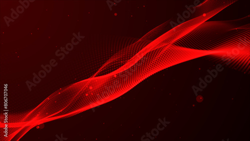 Abstract and technology red dot-wave background. Dot pattern with halftone effect. Abstract wave technology with falling particles. Motion dot on the red background