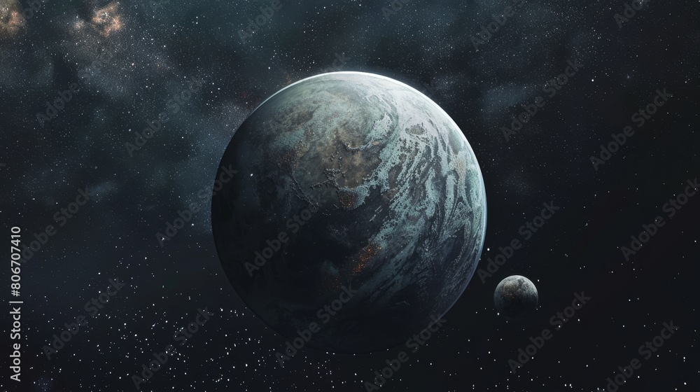 Obraz premium An unidentified planet looms in the void of space, ripe for exploration and colonization, Ai Generated.