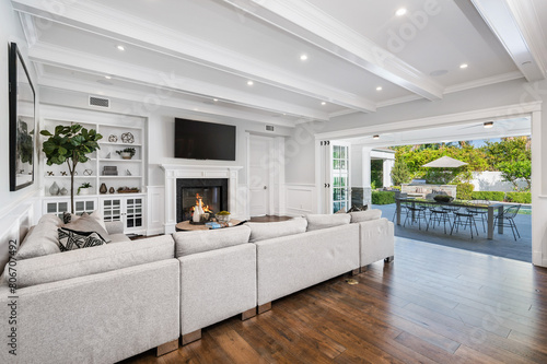 Spacious living room in a new construction home in Encino, California
