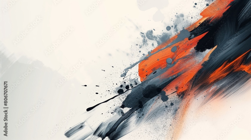 Vibrant and dynamic background featuring abstract paint strokes in shades of orange, black, and white