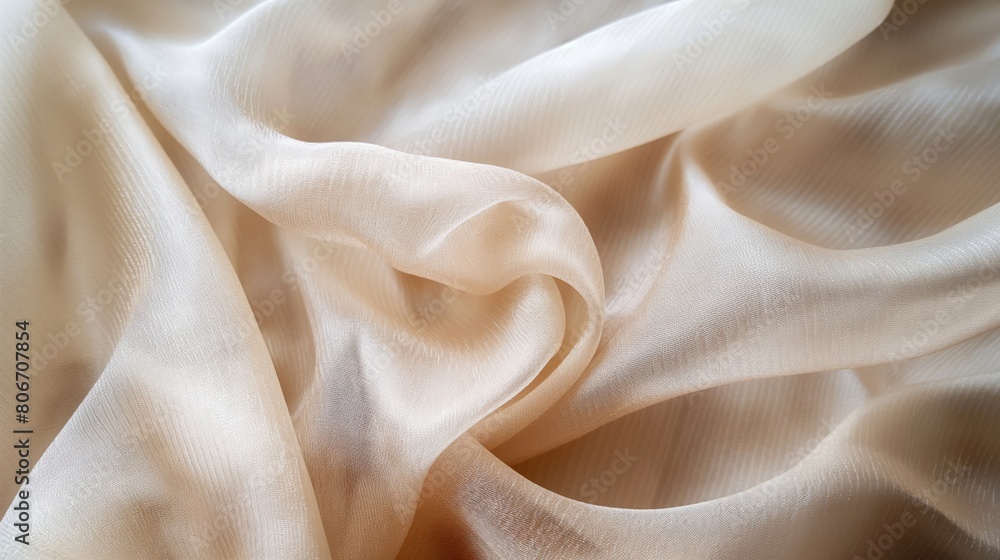 Close-up photo showcasing the delicate folds of a cream-colored fabric with a soft texture Close-up photo showcasing the delicate folds of a cream-colored fabric with a soft texture