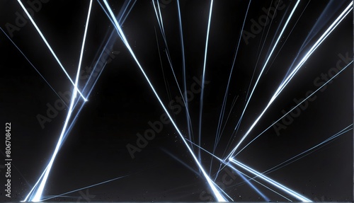 white neon rays zoom motion effect on plain black background from Generative AI photo