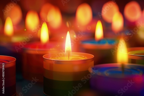 A bunch of candles are lit up in a row, with one of them being the brightest, Pride Month and Day, LGBTIQ+ 