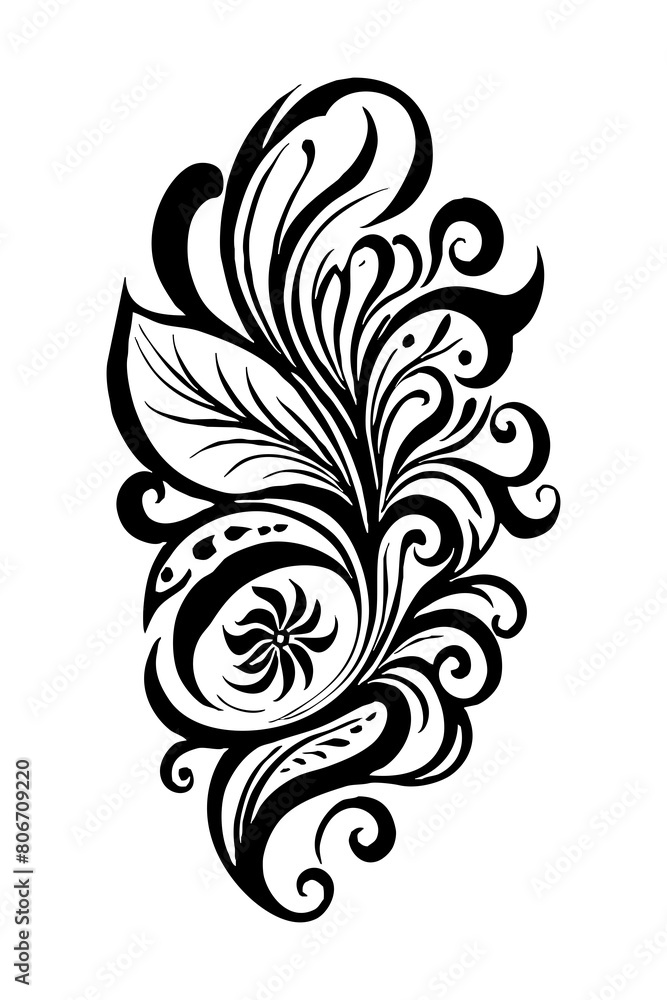Botanical black and white pattern. For use on tattoos, posters, textiles, T-shirt printing. Generated by Ai Botanical black and white pattern. For use on tattoos, posters, textiles, T-shirt printing. Generated by Ai