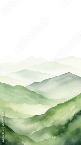Olive tones watercolor mountain range on white background with copy space display products blank copyspace for design text photo website web banner 