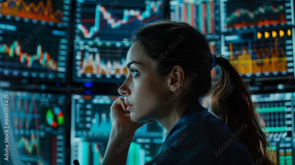 Woman Analyzing Stock Market Data Woman Analyzing Stock Market Data