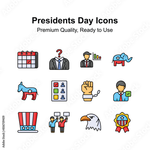 Pack of presidents day icons in trendy style, easy to use and download