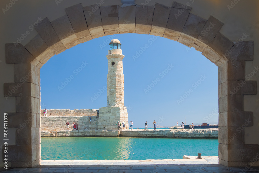 Greece, Crete, Rethymno, Venetian Harbour, Lighthouse
