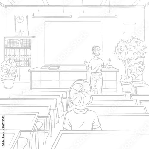 outline illustration for positive classroom for teach and study