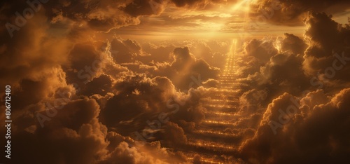 Ethereal stairway transcends earthly bounds, guiding souls. Ai Generated photo