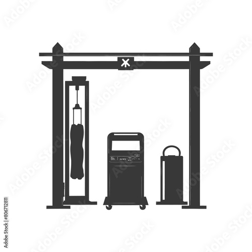 Silhouette Airport Security Checkpoint with X-ray Baggage Scanner and Metal Detector Gate black color only