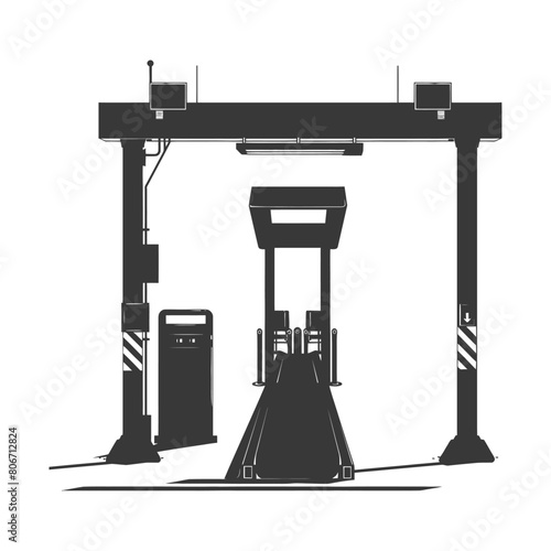 Silhouette Airport Security Checkpoint with X-ray Baggage Scanner and Metal Detector Gate black color only