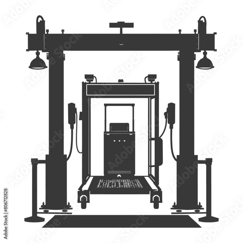 Silhouette Airport Security Checkpoint with X-ray Baggage Scanner and Metal Detector Gate black color only