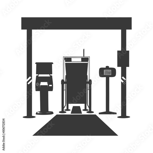 Silhouette Airport Security Checkpoint with X-ray Baggage Scanner and Metal Detector Gate black color only