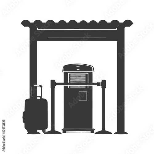 Silhouette Airport Security Checkpoint with X-ray Baggage Scanner and Metal Detector Gate black color only