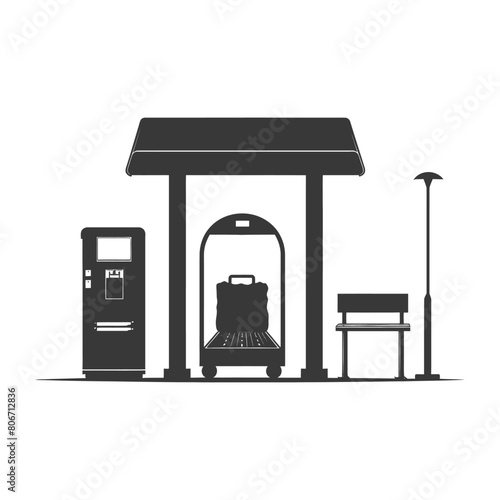 Silhouette Airport Security Checkpoint with X-ray Baggage Scanner and Metal Detector Gate black color only