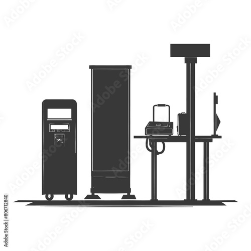 Silhouette Airport Security Checkpoint with X-ray Baggage Scanner and Metal Detector Gate black color only