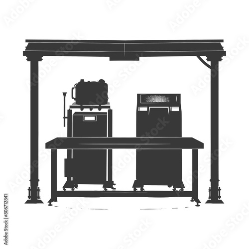 Silhouette Airport Security Checkpoint with X-ray Baggage Scanner and Metal Detector Gate black color only