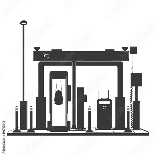 Silhouette Airport Security Checkpoint with X-ray Baggage Scanner and Metal Detector Gate black color only