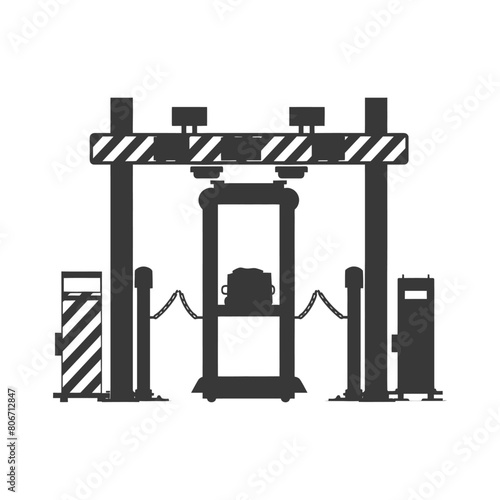 Silhouette Airport Security Checkpoint with X-ray Baggage Scanner and Metal Detector Gate black color only