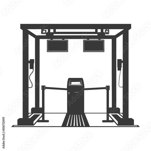 Silhouette Airport Security Checkpoint with X-ray Baggage Scanner and Metal Detector Gate black color only