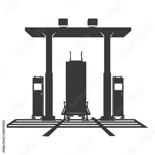 Silhouette Airport Security Checkpoint with X-ray Baggage Scanner and Metal Detector Gate black color only
