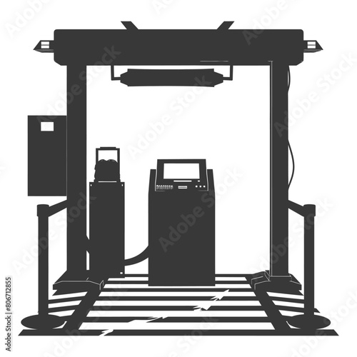 Silhouette Airport Security Checkpoint with X-ray Baggage Scanner and Metal Detector Gate black color only