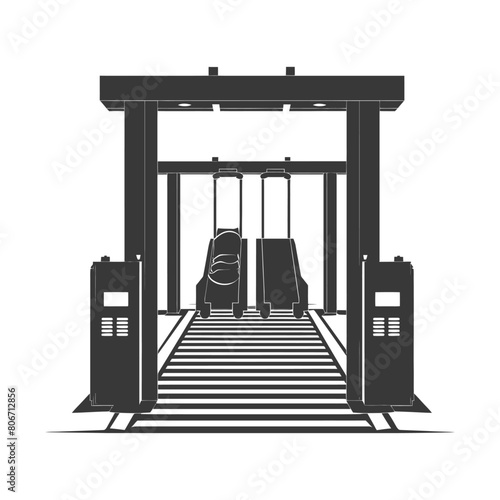 Silhouette Airport Security Checkpoint with X-ray Baggage Scanner and Metal Detector Gate black color only