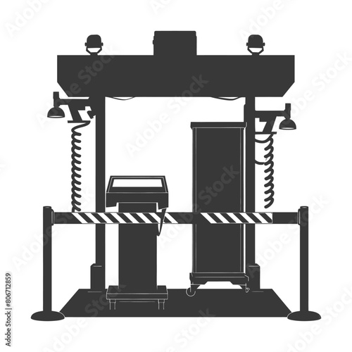 Silhouette Airport Security Checkpoint with X-ray Baggage Scanner and Metal Detector Gate black color only