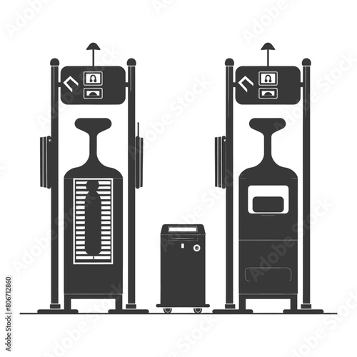 Silhouette Airport Security Checkpoint with X-ray Baggage Scanner and Metal Detector Gate black color only