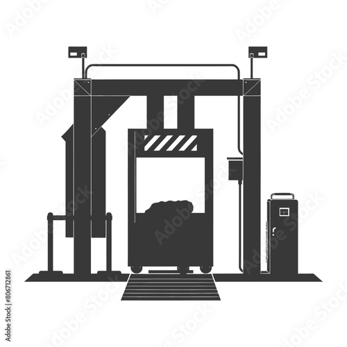 Silhouette Airport Security Checkpoint with X-ray Baggage Scanner and Metal Detector Gate black color only