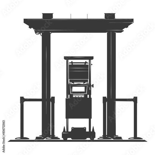 Silhouette Airport Security Checkpoint with X-ray Baggage Scanner and Metal Detector Gate black color only