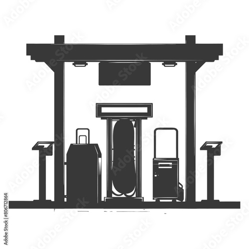 Silhouette Airport Security Checkpoint with X-ray Baggage Scanner and Metal Detector Gate black color only