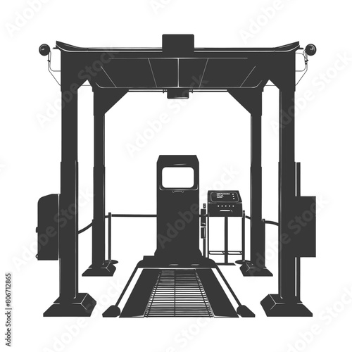 Silhouette Airport Security Checkpoint with X-ray Baggage Scanner and Metal Detector Gate black color only
